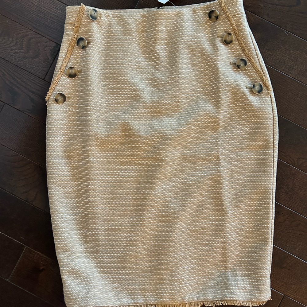 Ann Taylor Tan Tweed Pencil Skirt with Button Accents
